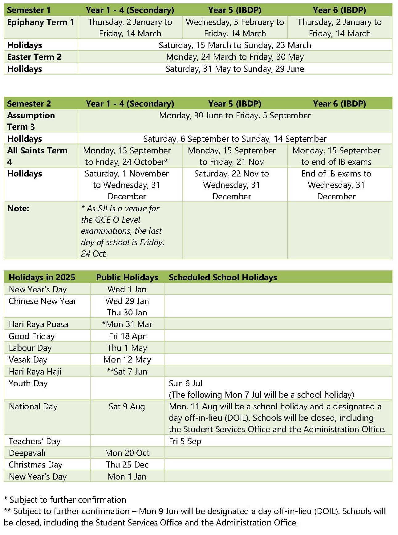 Terms & Holidays